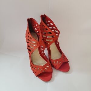 BCBGeneration Drita Red Suede Leather Laser Cut Zip Stilletto Heels‎